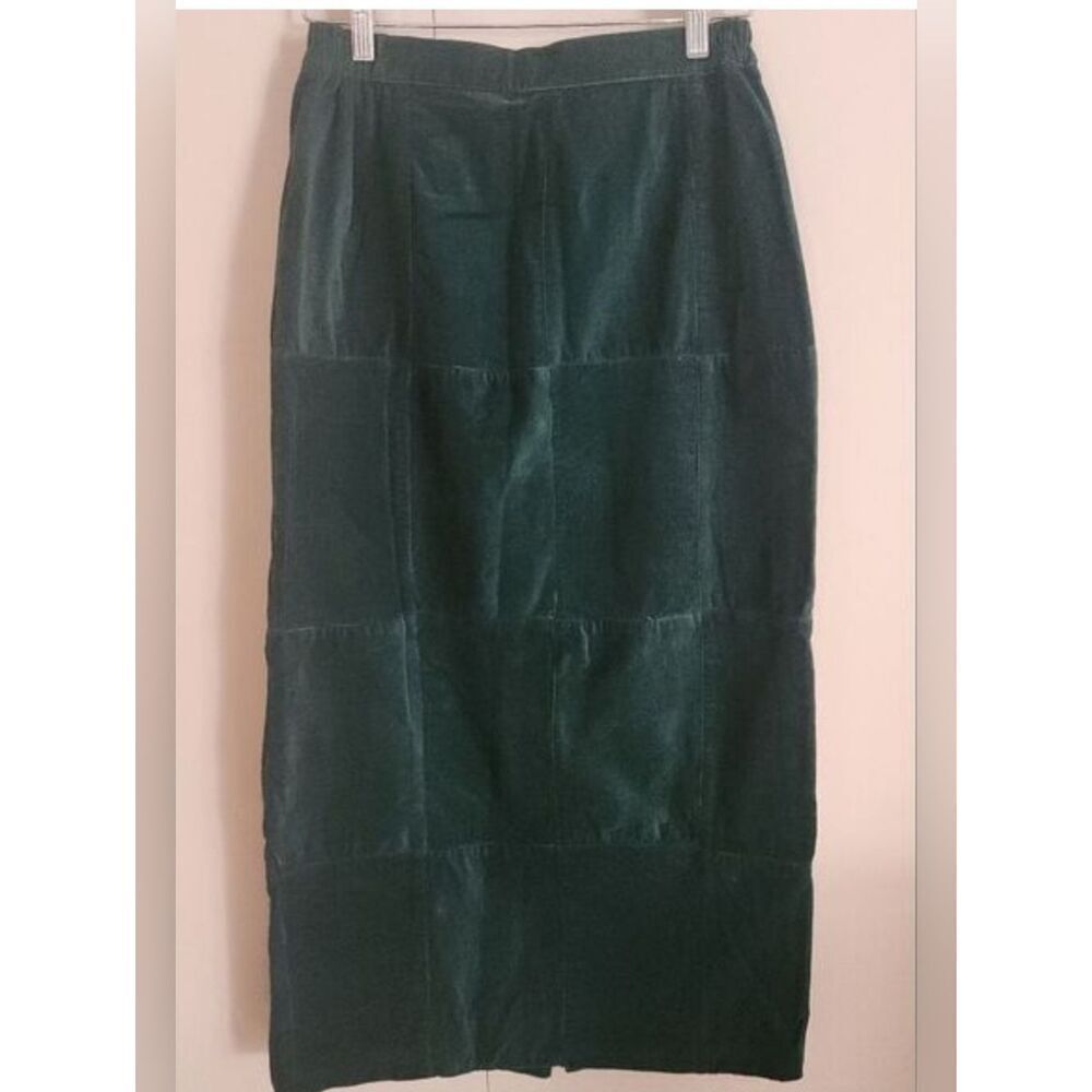 Susan Bristol Vintage Casuals Dark Green Corduroy Patchwork Midi Straight Skirt